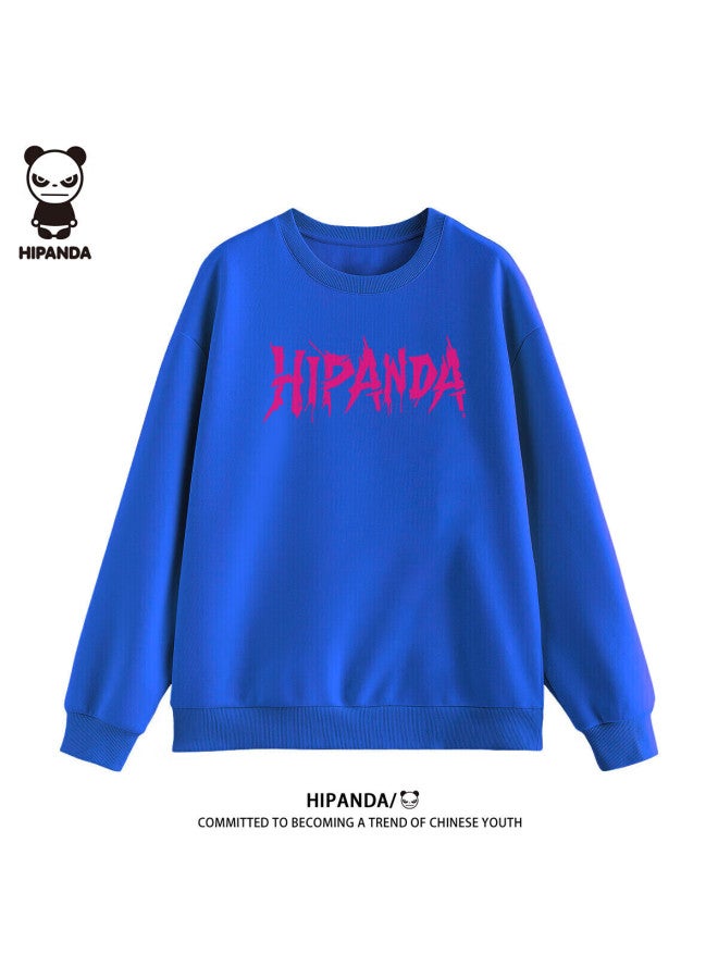 Hipanda Men's Sweatshirt, Autumn Long-sleeve Round Neck Trendy Brand Letter Print, Loose-fitting Top For Men, Klein Blue, Size L - Image 1