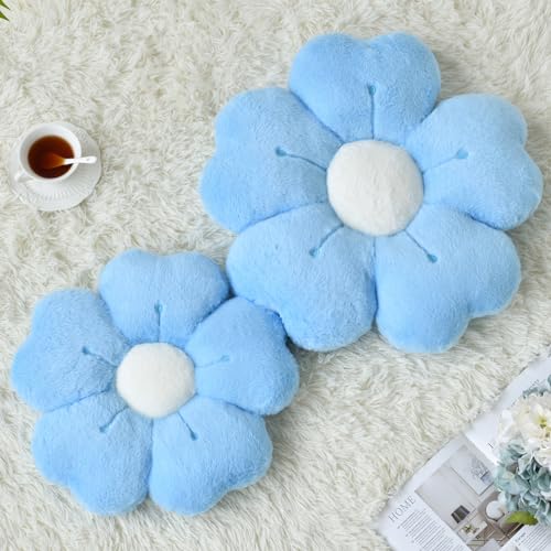 Ddliury Flower Pillow, Flower Shaped Pillow Decorative Throw Pillows for Bed Couch, Cute Daisy Pillow Dorm Decor Floor Seating Cushion (Blue, 15 Inches) - Image 2