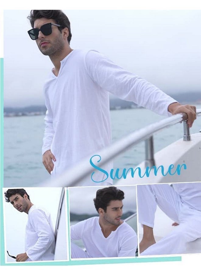 Men'S 2 Pieces Cotton Linen Set Henley Shirt Long Sleeve And Casual Beach Pants Summer Yoga Outfits - pzsku/Z4BB4FC8E11833429F7F3Z/45/_/1695711773/4de9da4f-68ec-447c-95d7-3d5962ae88fa