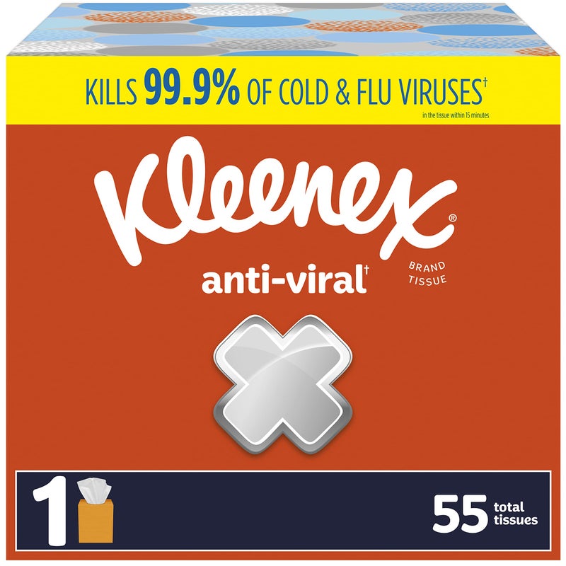 Kleenex مناديل كلينكس المضادة للفيروسات 3 طبقات علبة مكعب 55 ورقة عبوة من 1