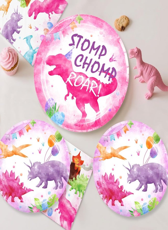 cocomigo 181pcs Pink Dinosaur Birthday Decorations Tableware Set, Watercolor Party Supplies with Banner Plates Cups Tablecloth for Girls Dinosaur Birthday Decorations, Serve 25 - Image 5