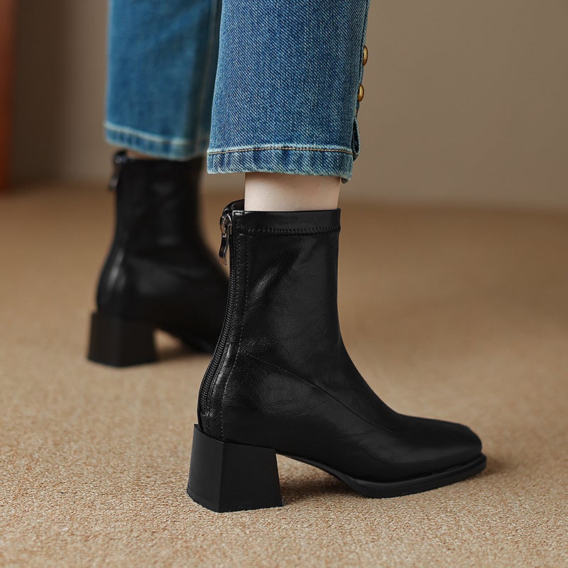 British Style Square Head 2024 Mid-Heel Size 32-43 Car Stitch Low Boots - Image 3