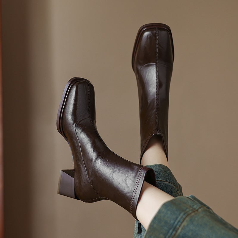 British Style Square Head 2024 Mid-Heel Size 32-43 Car Stitch Low Boots - Image 5