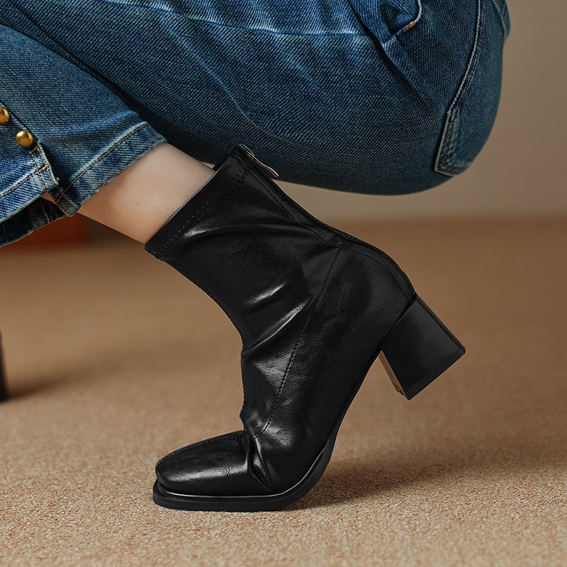 British Style Square Head 2024 Mid-Heel Size 32-43 Car Stitch Low Boots - Image 2