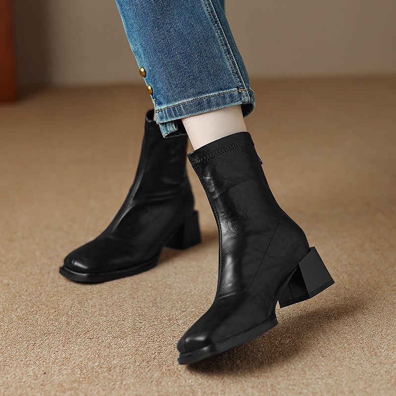 British Style Square Head 2024 Mid-Heel Size 32-43 Car Stitch Low Boots - Image 4