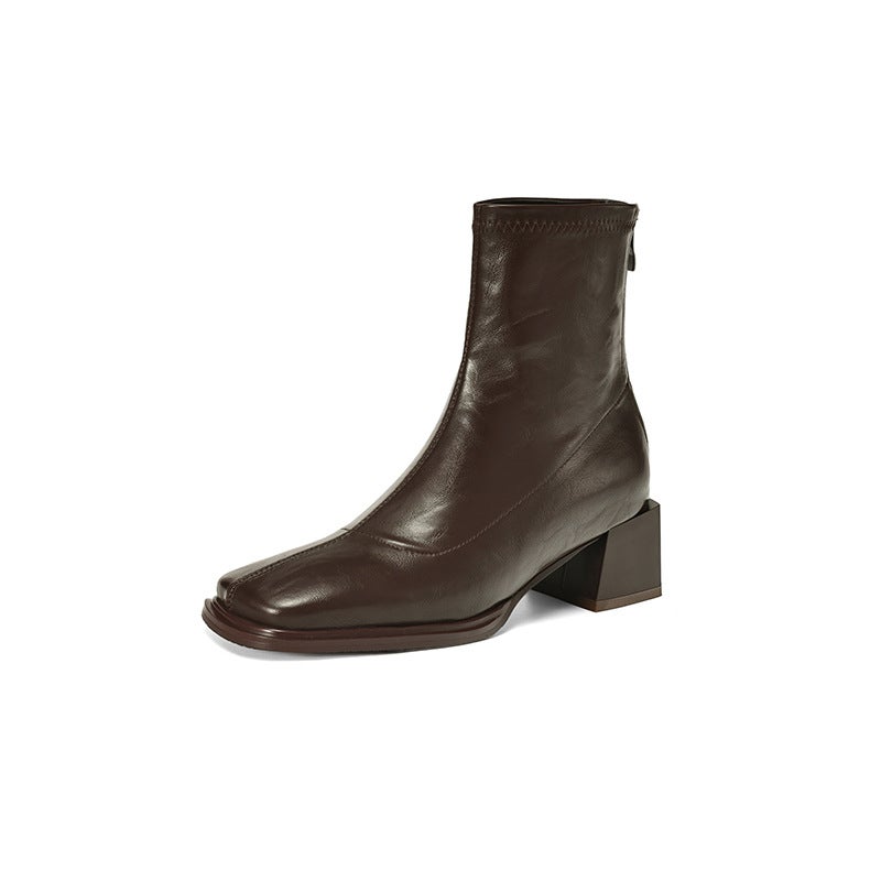 British Style Square Head 2024 Mid-Heel Size 32-43 Car Stitch Low Boots - Image 1