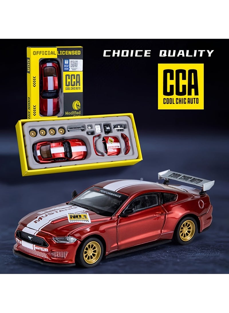 CCA 1:42 Ford Mustang GT 2018 Red Car Model Kit - DIY Customizable, Openable Doors, Interchangeable Accessories, Collectible Gift for Car Enthusiasts - Image 1