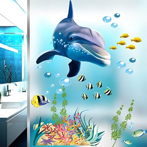 Light up in the Dark Ocean Wall Stickers for Under The Sea Theme Cute Fish Blue Dolphin Seagrass Coral Wall Mural Multicolored for Nursery Kids Room (Under The Sea) - Image 1