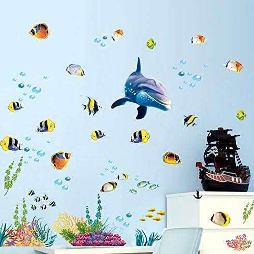 Light up in the Dark Ocean Wall Stickers for Under The Sea Theme Cute Fish Blue Dolphin Seagrass Coral Wall Mural Multicolored for Nursery Kids Room (Under The Sea) - Image 3