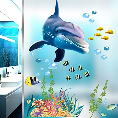 Light up in the Dark Ocean Wall Stickers for Under The Sea Theme Cute Fish Blue Dolphin Seagrass Coral Wall Mural Multicolored for Nursery Kids Room (Under The Sea) - Image 2
