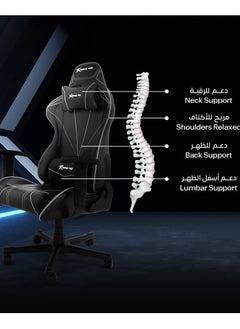 XTRIKE ME Gaming Chair Adjustable Computer Chair PC Office PU Leather High Back Lumbar Support comfortable armrest Headrest Gray and black On Wheels GC-909  - Image 4