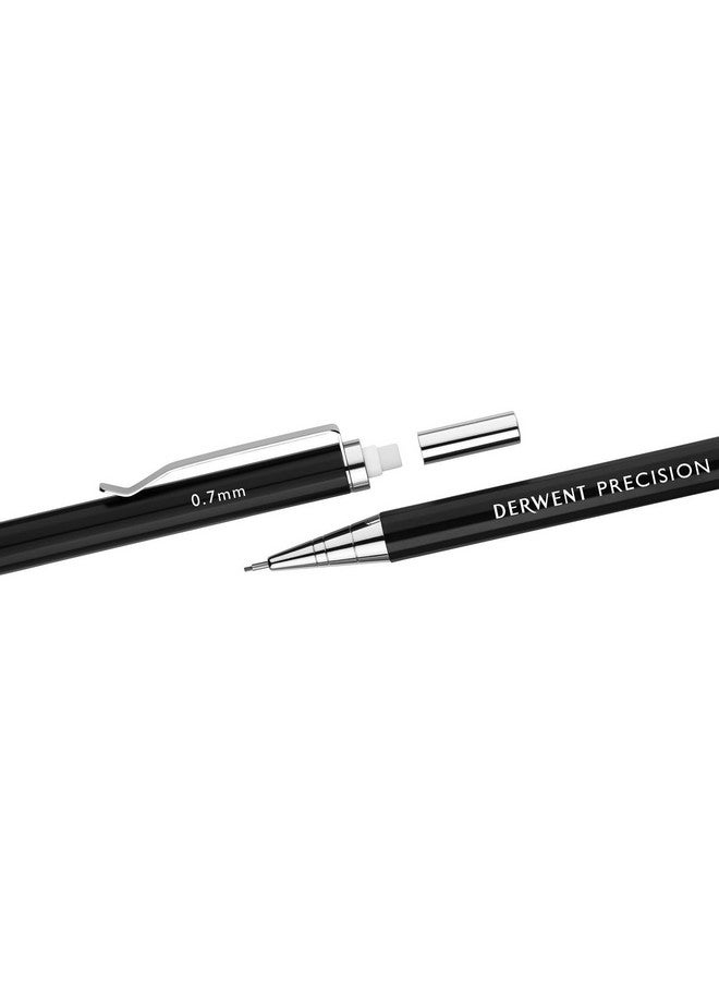 Derwent Precision Mechanical Pencil 0.7 Mm With Hb Leads And Erasers|Black
