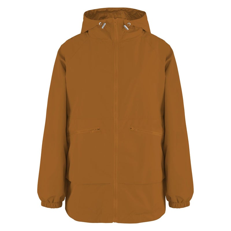 PESION Women's Packable Brown Rain Jacket Plus Size Long Raincoat Lightweight Hooded Windbreaker Waterproof Jackets with Pockets, Caramel, Large - Image 4