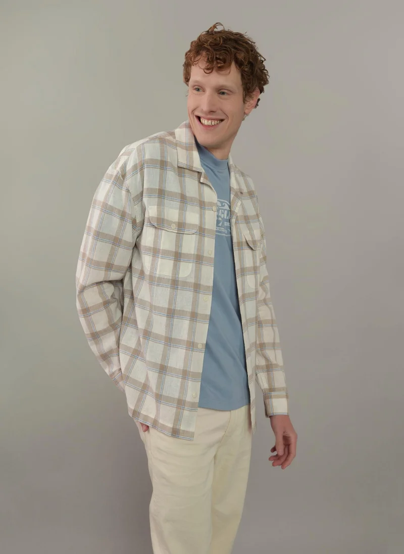امريكان ايجل Collar Linen Checked Shirt