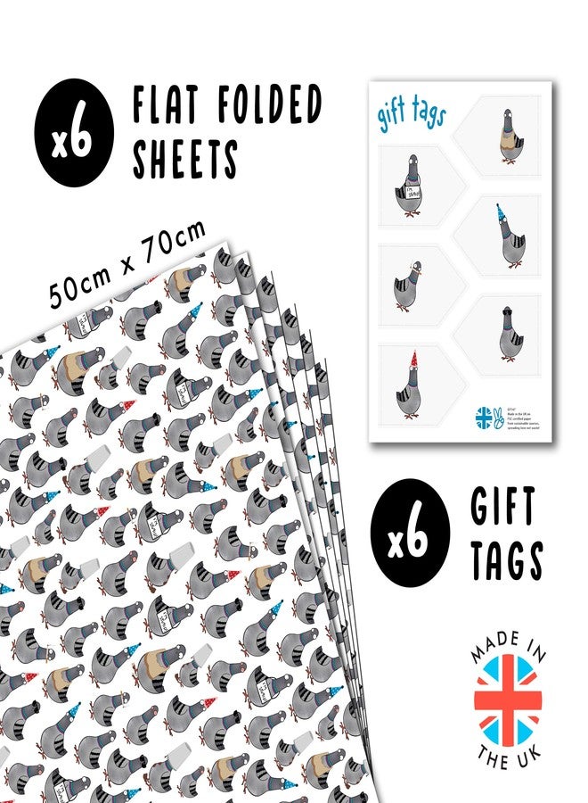 CENTRAL 23 Funny Wrapping Paper - 6 Sheets Of White Gift Wrap For Men Women - Stupid Pigeons - Bird - Friends Wrapping Paper - Comes With Stickers - Recyclable - Image 2