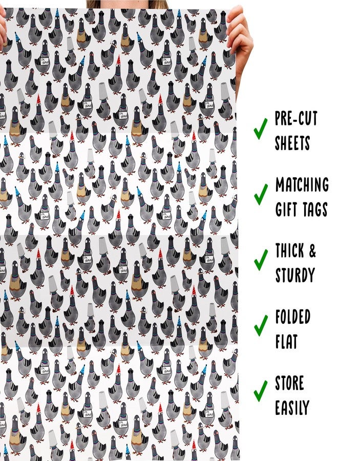 CENTRAL 23 Funny Wrapping Paper - 6 Sheets Of White Gift Wrap For Men Women - Stupid Pigeons - Bird - Friends Wrapping Paper - Comes With Stickers - Recyclable - Image 5