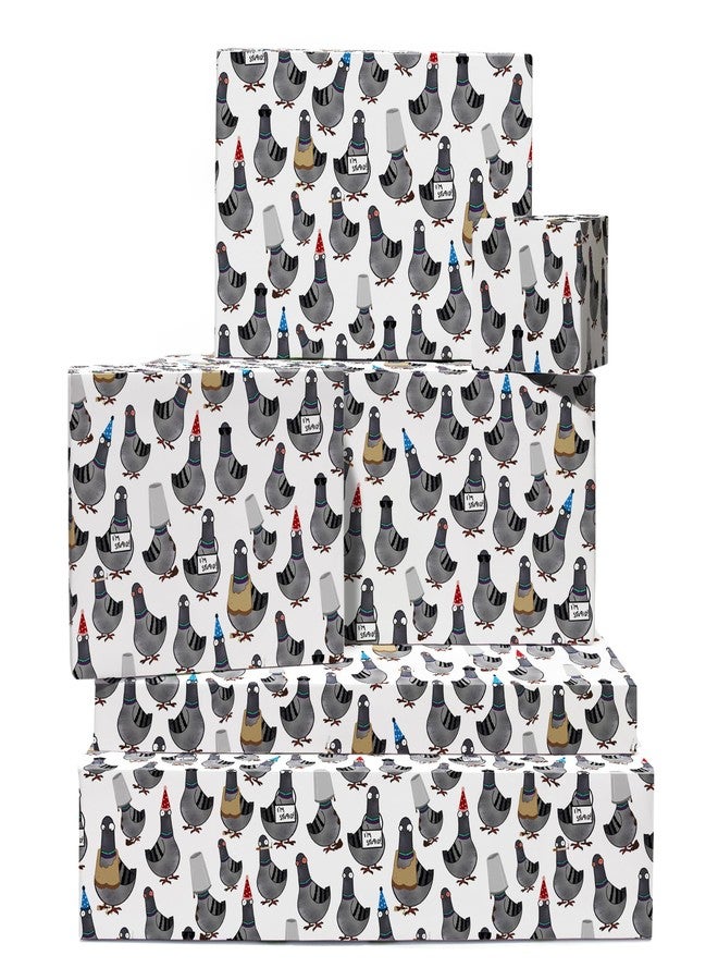 CENTRAL 23 Funny Wrapping Paper - 6 Sheets Of White Gift Wrap For Men Women - Stupid Pigeons - Bird - Friends Wrapping Paper - Comes With Stickers - Recyclable - Image 1