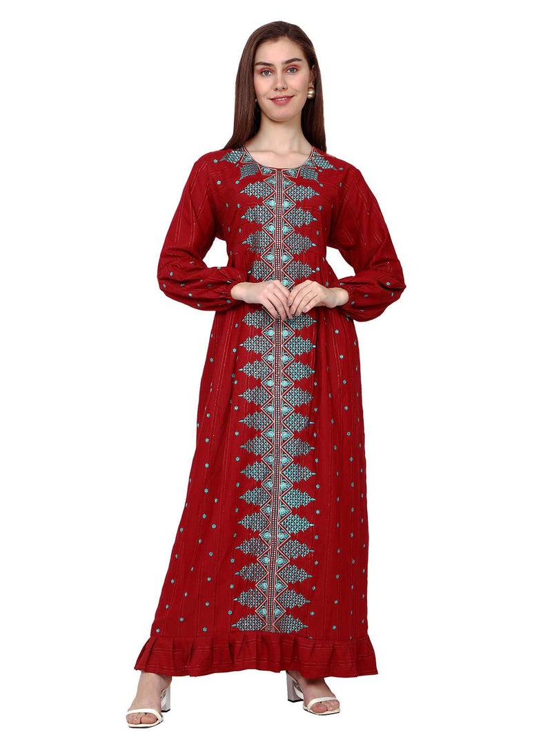 HANA & SARA LONG VISCOSE UNIQUE EMBROIDERY LONG SLEEVES ARABIC KAFTAN JALABIYA DRESS - Image 1