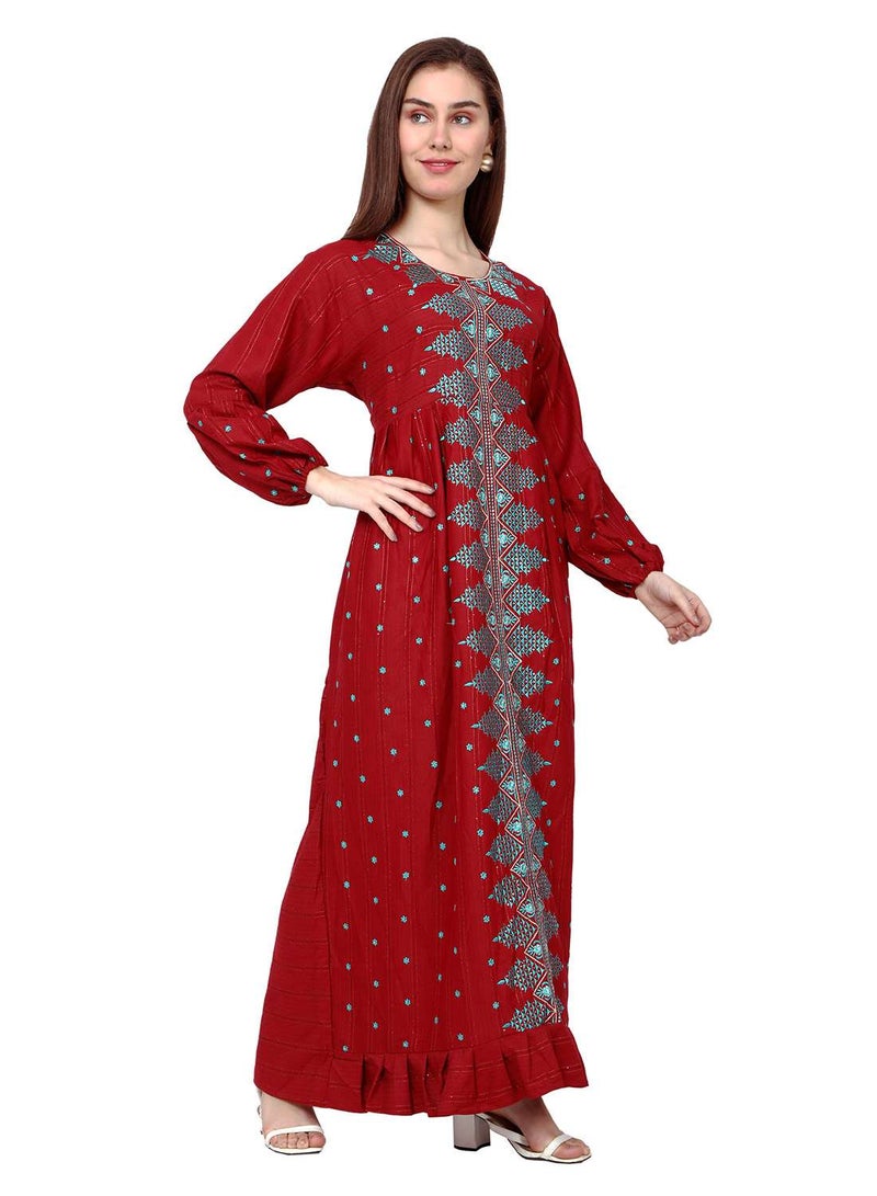 HANA & SARA LONG VISCOSE UNIQUE EMBROIDERY LONG SLEEVES ARABIC KAFTAN JALABIYA DRESS - Image 4
