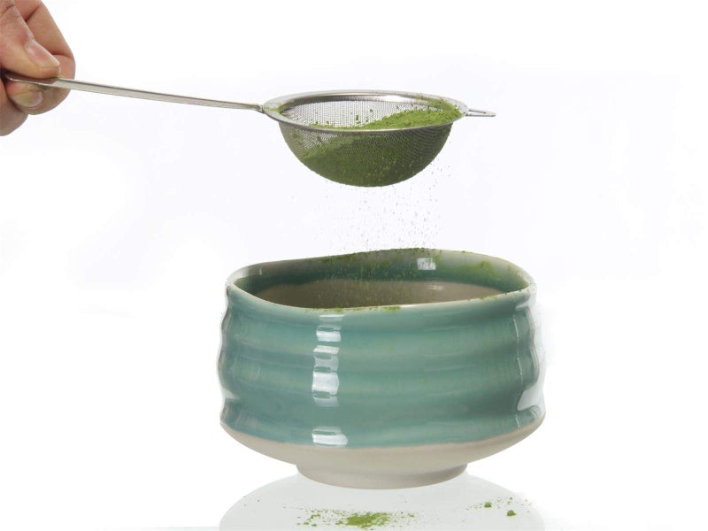 CHAQI Matcha Accessories Kit Include 5 items-100 Prongs Bamboo Whisk Chasen,Bamboo Scoop,Stainless Steel Tea Sifter and Ceramic Matcha Bowl & Whisk Holder (Cyan) - Image 2