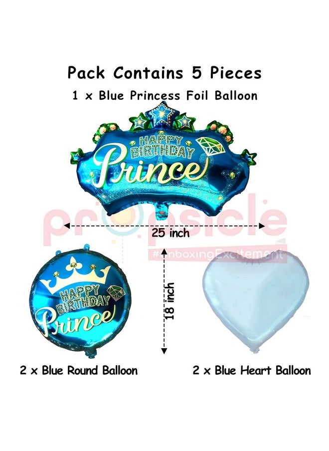 Propsicle - Propsicle 32" Large Blue Prince Theme Birthday Decoration For Kids, Happy Birthday Party Crown Helium Foil Balloon First Birthday Decoration - Pack of 5 - Image 1
