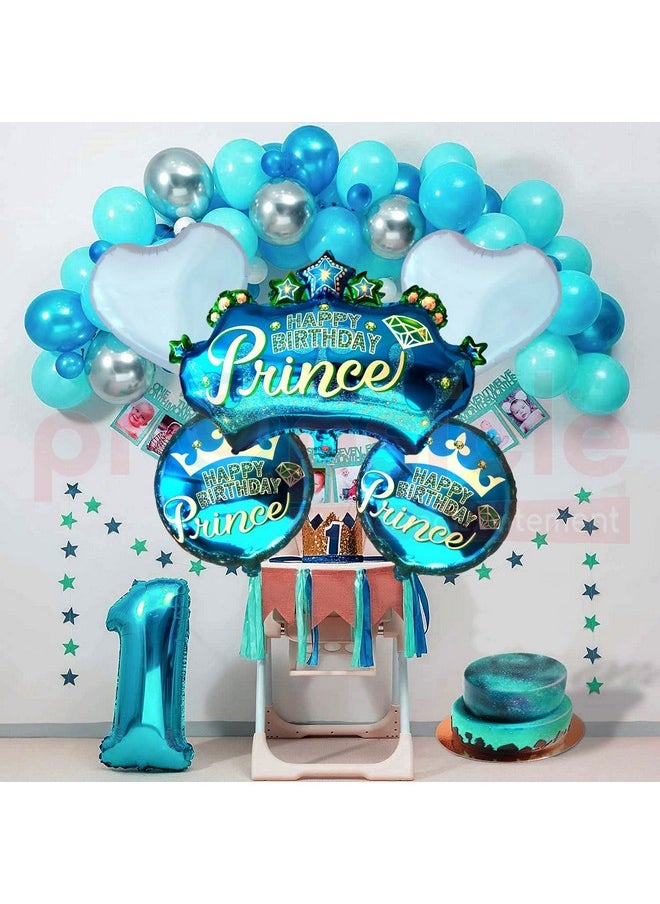 Propsicle - Propsicle 32" Large Blue Prince Theme Birthday Decoration For Kids, Happy Birthday Party Crown Helium Foil Balloon First Birthday Decoration - Pack of 5 - Image 1