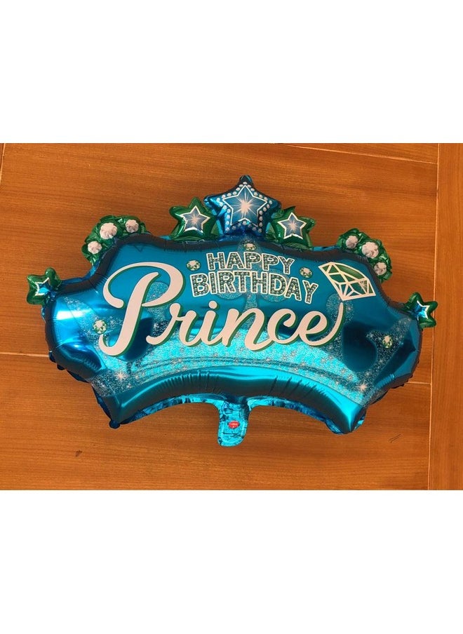 Propsicle - Propsicle 32" Large Blue Prince Theme Birthday Decoration For Kids, Happy Birthday Party Crown Helium Foil Balloon First Birthday Decoration - Pack of 5 - Image 1