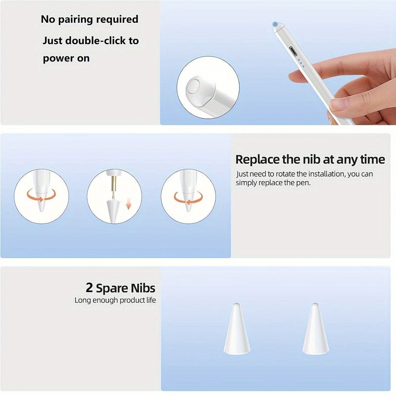 White Universal Capacitive Stylus With 2 Pen Tips For IOS Android Phone Tablet - Image 4