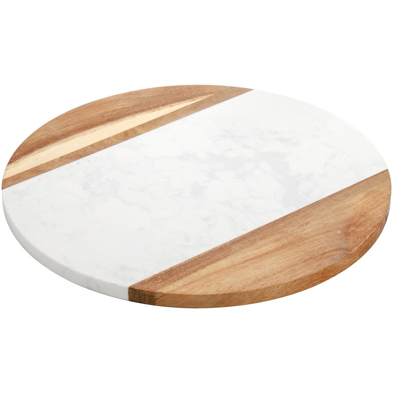 Okllen 12" Marble Cheese Board and Acacia Wood Serving Board, Handcrafted Round Marble Tray Cutting Board for Cheese, Charcuterie, Meat, Fruit - Image 1