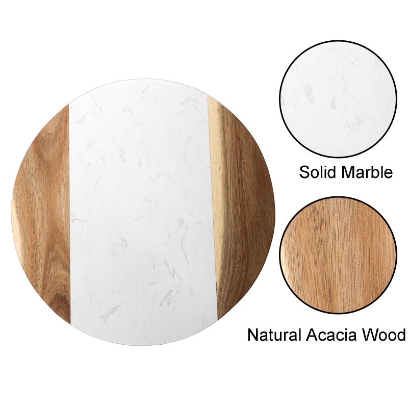 Okllen 12" Marble Cheese Board and Acacia Wood Serving Board, Handcrafted Round Marble Tray Cutting Board for Cheese, Charcuterie, Meat, Fruit - Image 4