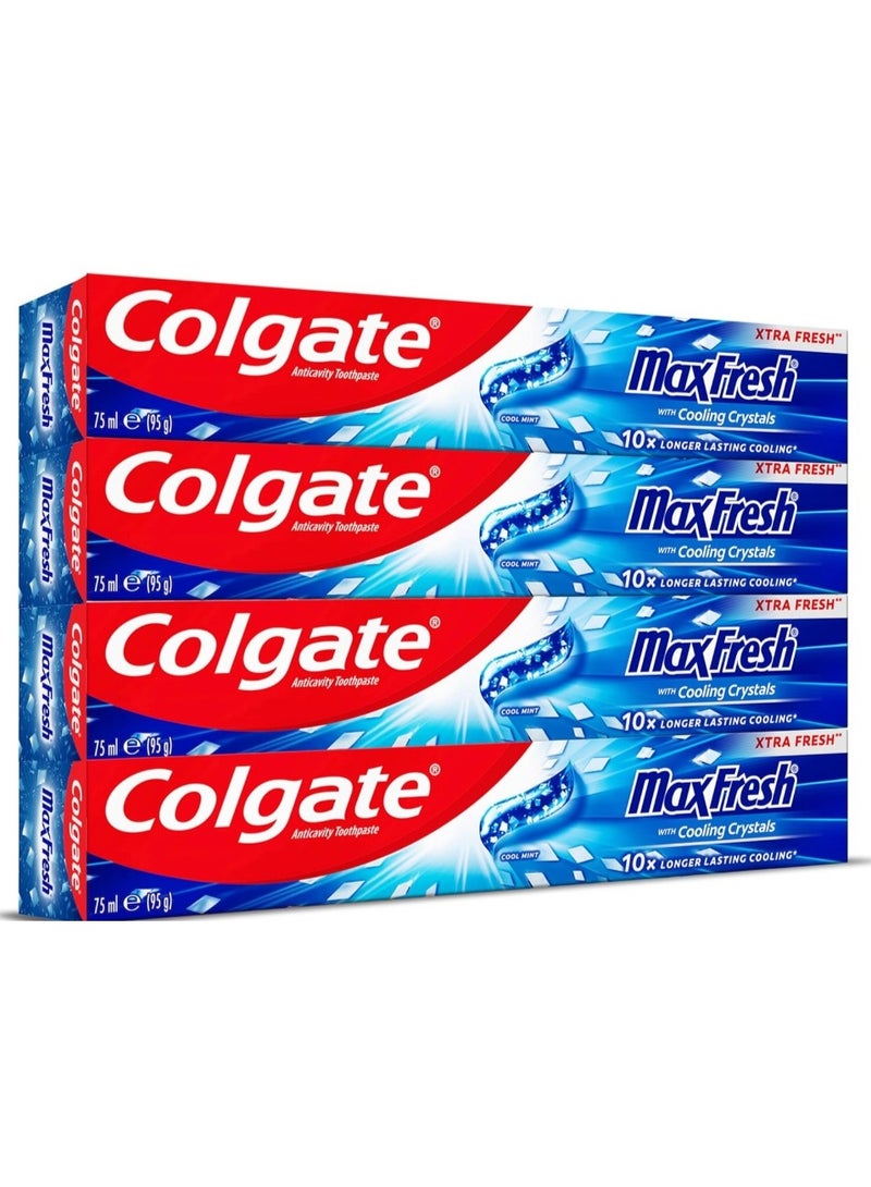 كولجيت معجون أسنان كولجيت ماكس فريش بنكهة النعناع المنعش، مع بلورات التبريد، 4 × 75 مل، عبوة من 4 قطع - Image 1