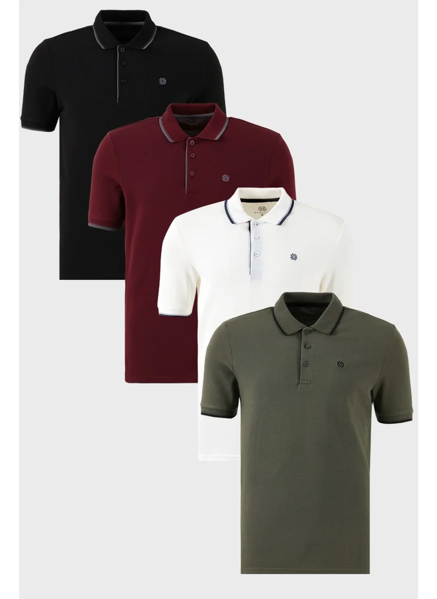 بوراتي Cotton Slim Fit Stripe Detailed Buttoned Polo Collar 4-Pack T Shirt Men's T Shirt 5902118S4