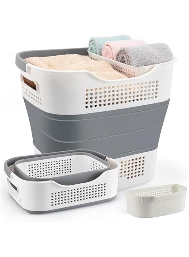 MIXDE Collapsible Laundry Basket, Laundry Basket with Handles Foldable Pop-up Storage Container, Durable & Waterproof Organizer Space Saving Plastic Laundry Basket for Laundry, Home - Image 1
