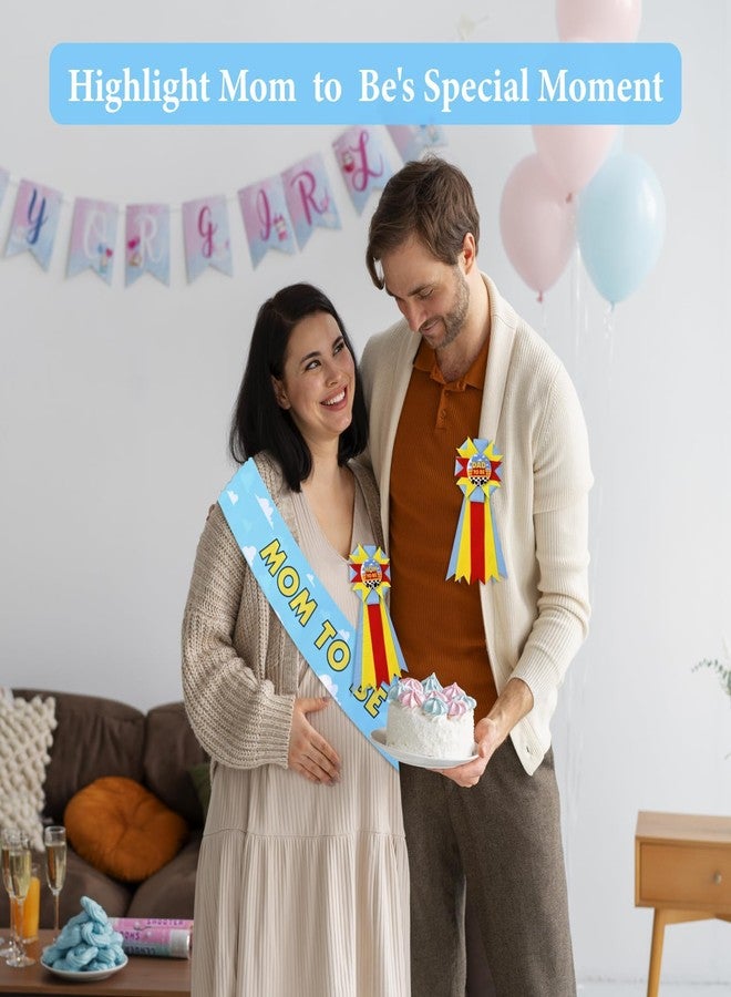 Aufee Baby Shower Games Blue Mom to Be Sash Baby Boy Shower Decorations, Mommy Daddy to Be Corsage Pins Set for Maternity Dress Belt Present - Image 3