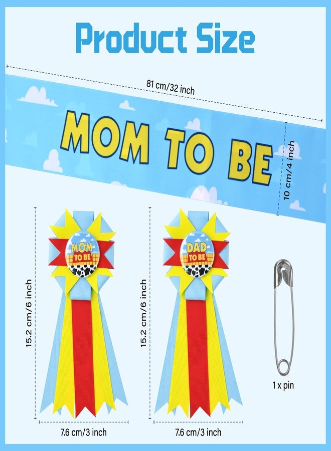 Aufee Baby Shower Games Blue Mom to Be Sash Baby Boy Shower Decorations, Mommy Daddy to Be Corsage Pins Set for Maternity Dress Belt Present - Image 2