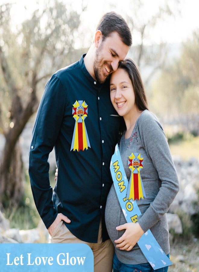 Aufee Baby Shower Games Blue Mom to Be Sash Baby Boy Shower Decorations, Mommy Daddy to Be Corsage Pins Set for Maternity Dress Belt Present - Image 4