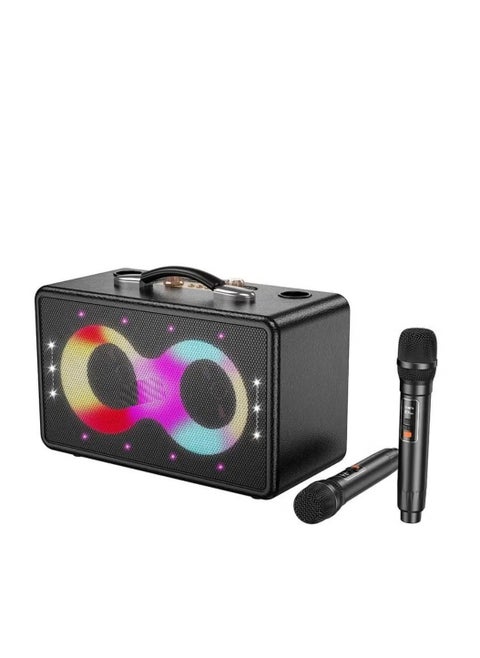 Portable Bluetooth Speaker with 60W Peak Output, Dual 15W Full-Range Drivers & 5W Tweeter | Wireless Microphones x2 | RGB Lights | USB-C Charging | 3000mAh Battery | TF Card, USB, AUX Input | Mic Echo & Reverb | 6H Music / 8H Mic | Karaoke, Party, Outdoor Speaker