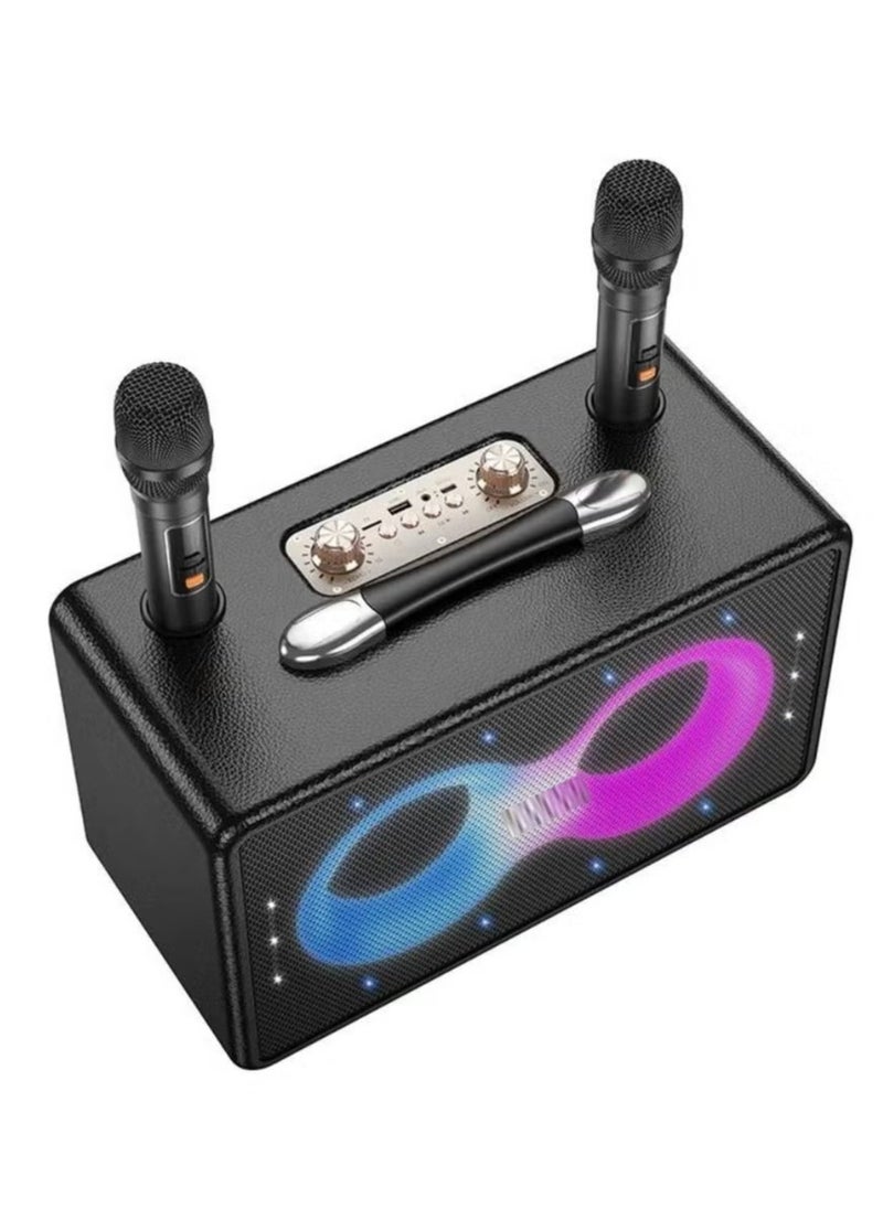JAJEEK - Portable Bluetooth Speaker with 60W Peak Output, Dual 15W Full-Range Drivers & 5W Tweeter | Wireless Microphones x2 | RGB Lights | USB-C Charging | 3000mAh Battery | TF Card, USB, AUX Input | Mic Echo & Reverb | 6H Music / 8H Mic | Karaoke, Party, Outdoor Speaker - Image 1