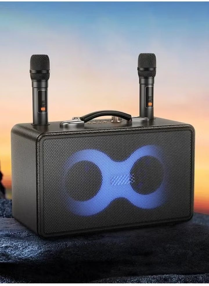 JAJEEK - Portable Bluetooth Speaker with 60W Peak Output, Dual 15W Full-Range Drivers & 5W Tweeter | Wireless Microphones x2 | RGB Lights | USB-C Charging | 3000mAh Battery | TF Card, USB, AUX Input | Mic Echo & Reverb | 6H Music / 8H Mic | Karaoke, Party, Outdoor Speaker - Image 1