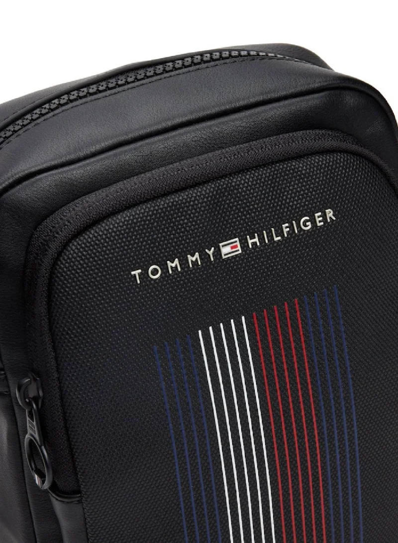 TOMMY HILFIGER Men's Foundation Mini Messenger Bag - Faux Leather, Black