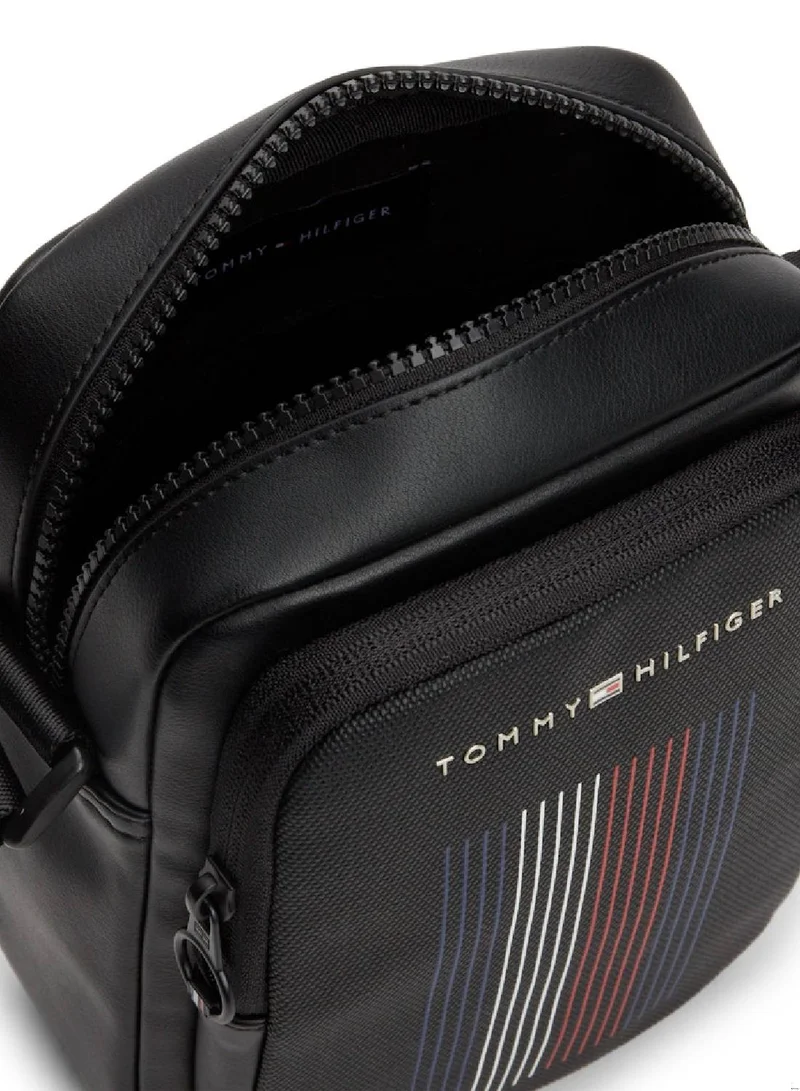 TOMMY HILFIGER Men's Foundation Mini Messenger Bag - Faux Leather, Black