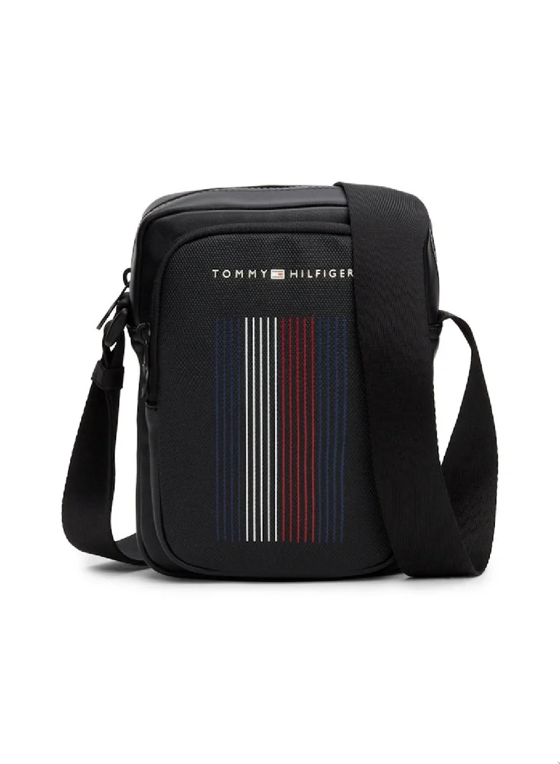 TOMMY HILFIGER Men's Foundation Mini Messenger Bag - Faux Leather, Black