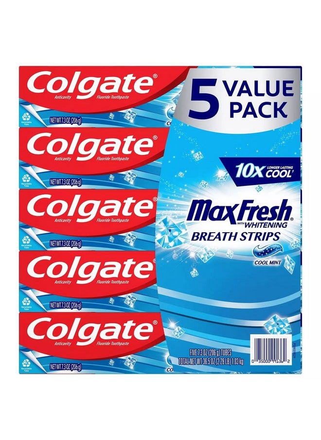 Colgate - Olgate Max Fresh With Whitening Breath Strips Cool Mint 5Pack 7.3 Ounces - Image 1