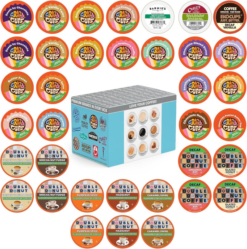 Crazy Cups Flavored Decaf Coffee Pods Variety Pack - 36 Count Assorted Decaffeinated Flavored Coffee Sampler Compatible with Keurig K Cups - Image 1