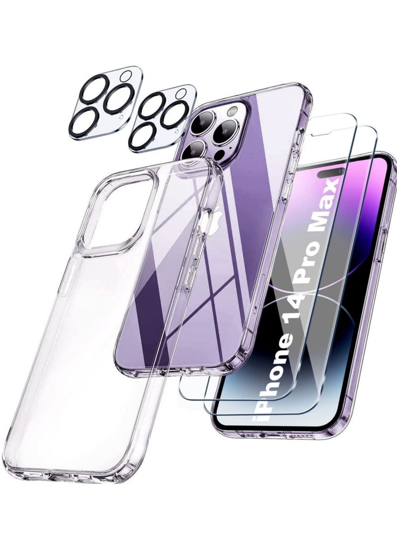 ELTRAZONE [5 in 1] Designed for iPhone 14 Pro Case, Never Yellow, Military Protection, with 2 Tempered Glass Screen Protector+2 Camera Lens Protector All-Round Protection Kit. - Image 1