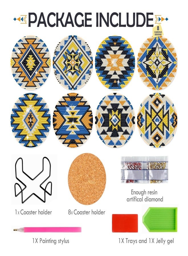 INCOK Aztec Diamond Art Coasters - 8 PCS DIY American Native Diamond Painting Coasters Kits for Drinks Coffee Abstract Boho Indian Art Craft Supplies Gift for Mexican Beginners - Image 4