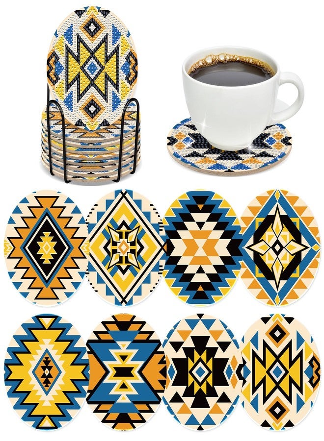 INCOK Aztec Diamond Art Coasters - 8 PCS DIY American Native Diamond Painting Coasters Kits for Drinks Coffee Abstract Boho Indian Art Craft Supplies Gift for Mexican Beginners - Image 1
