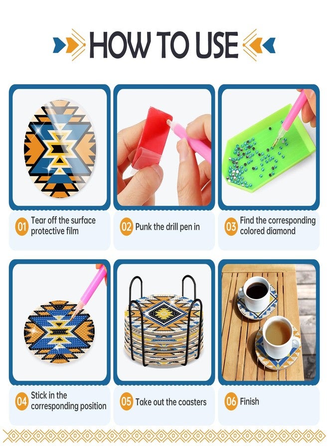 INCOK Aztec Diamond Art Coasters - 8 PCS DIY American Native Diamond Painting Coasters Kits for Drinks Coffee Abstract Boho Indian Art Craft Supplies Gift for Mexican Beginners - Image 3