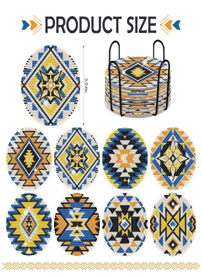 INCOK Aztec Diamond Art Coasters - 8 PCS DIY American Native Diamond Painting Coasters Kits for Drinks Coffee Abstract Boho Indian Art Craft Supplies Gift for Mexican Beginners - Image 2