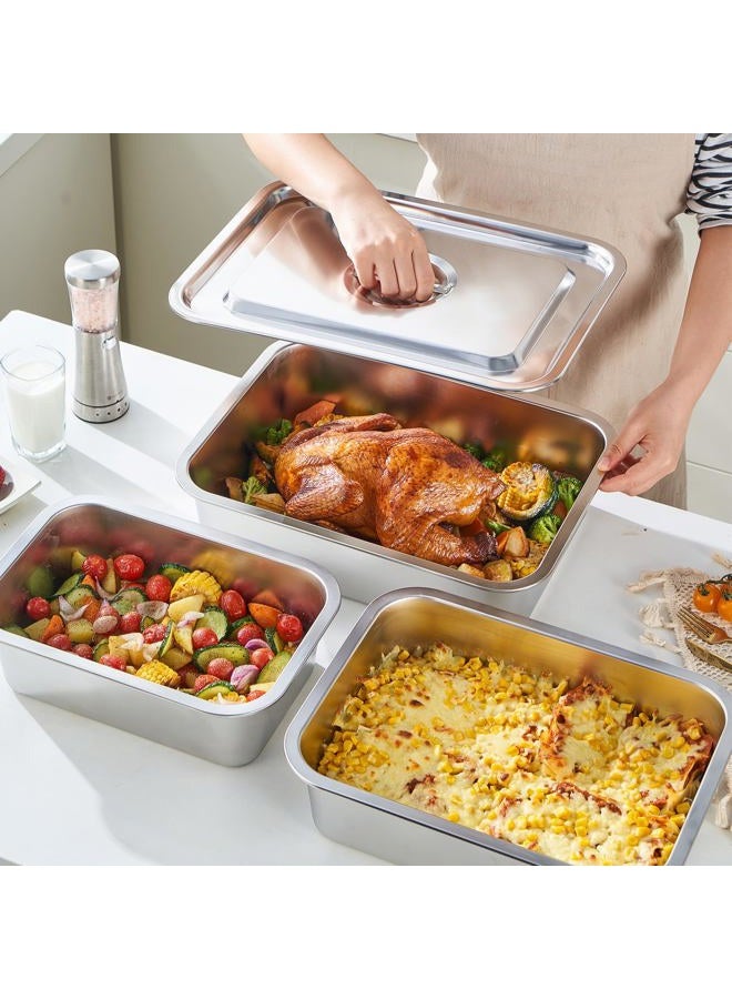 CozyState 4 Inch Extra Deep Lasagna Pan with Lid, 11.6x15.6 Inch 9.2QT Large Stainless Steel Nonstick Lasagna Baking Roasting Dish Pan for Oven(L, 1 Pack) - Image 3